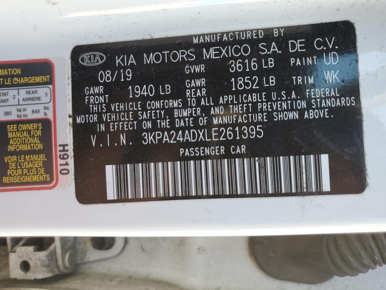 2020 Kia Rio Lx VIN: 3KPA24ADXLE261395 Lot: 90854545