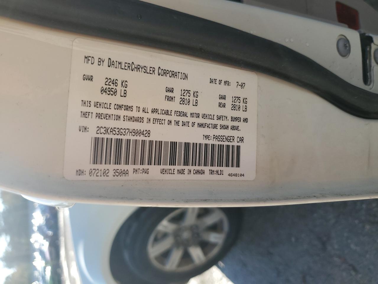 2007 Chrysler 300 Touring VIN: 2C3KA53G37H900428 Lot: 91025165