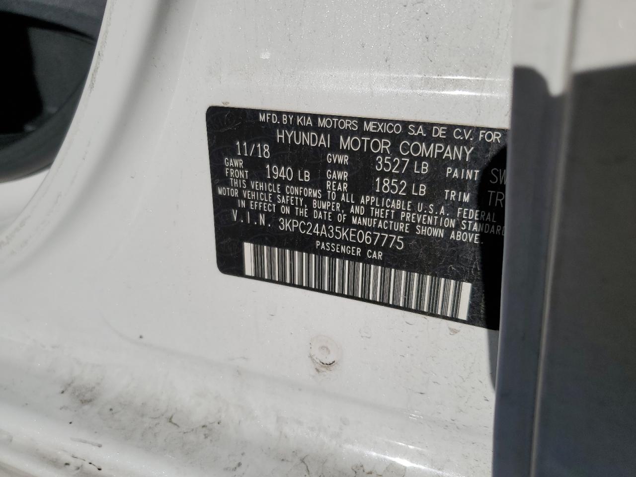 2019 Hyundai Accent Se VIN: 3KPC24A35KE067775 Lot: 92450405