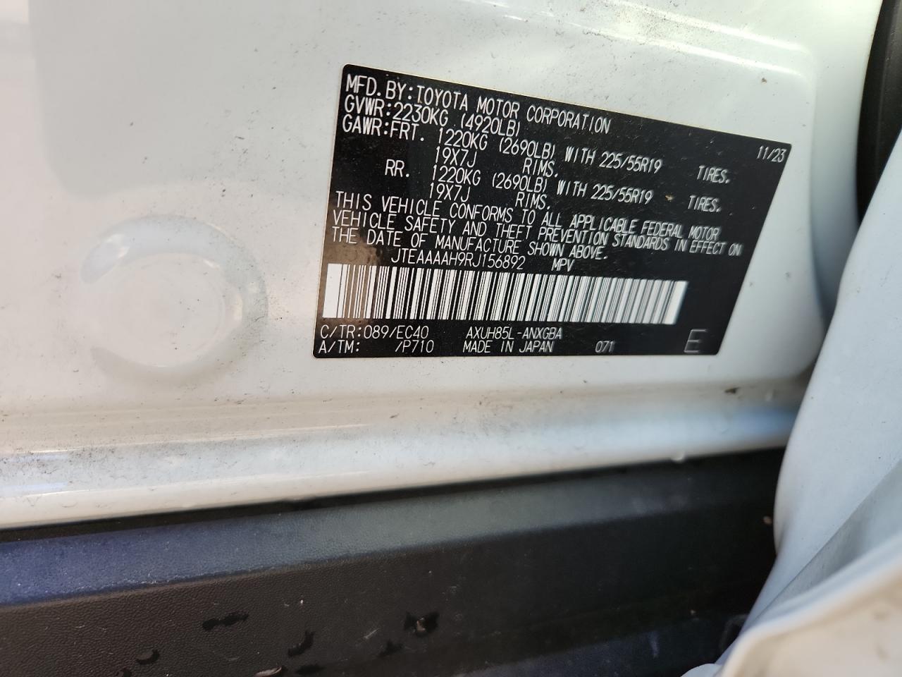 2024 Toyota Venza Le VIN: JTEAAAAH9RJ156892 Lot: 92234315