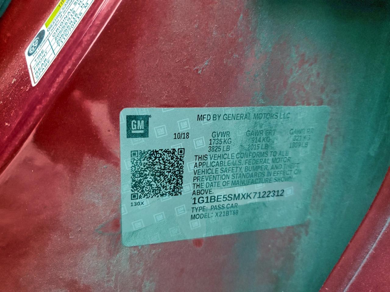 2019 Chevrolet Cruze Lt VIN: 1G1BE5SMXK7122312 Lot: 94026745