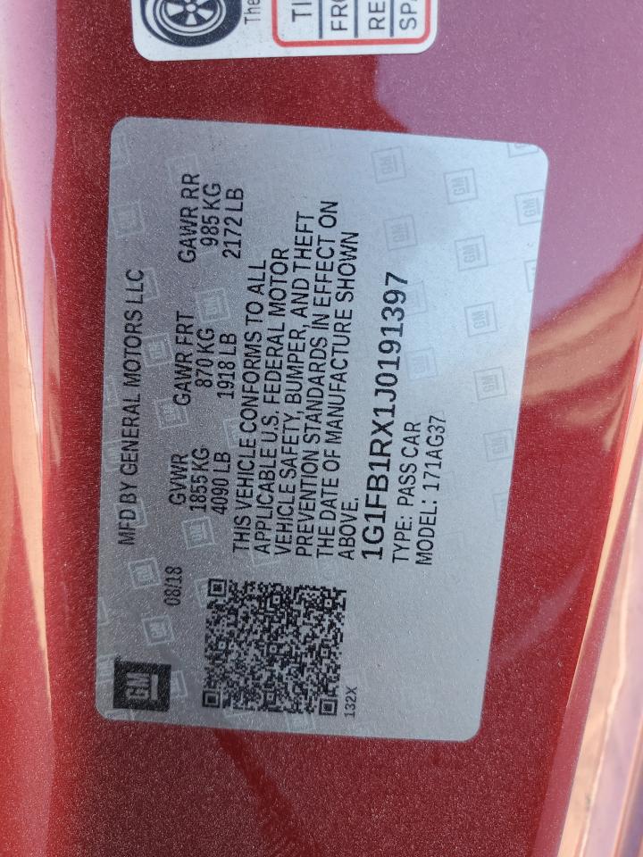 2018 Chevrolet Camaro Lt VIN: 1G1FB1RX1J0191397 Lot: 93369315