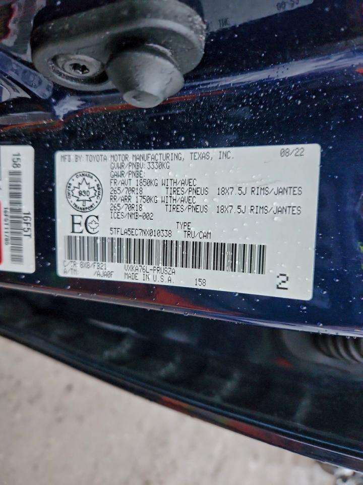 2022 Toyota Tundra Crewmax Sr5 VIN: 5TFLA5EC7NX010338 Lot: 94539445