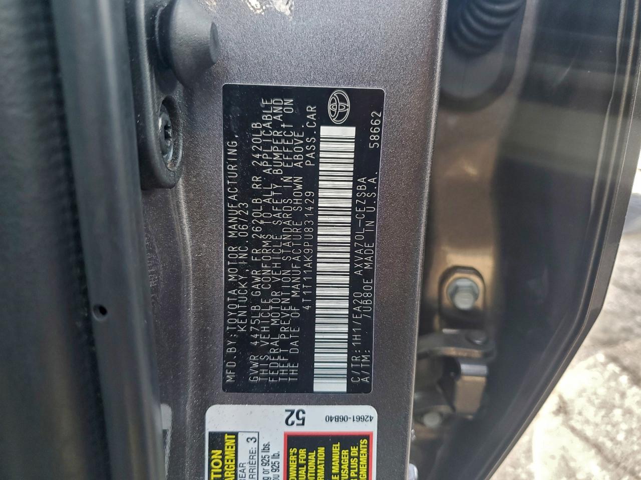 2023 Toyota Camry Se Night Shade VIN: 4T1T11AK9PU831429 Lot: 93594155