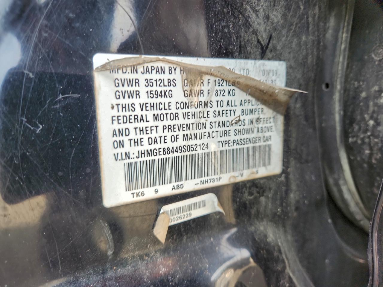 2009 Honda Fit Sport VIN: JHMGE88449S052124 Lot: 94440445