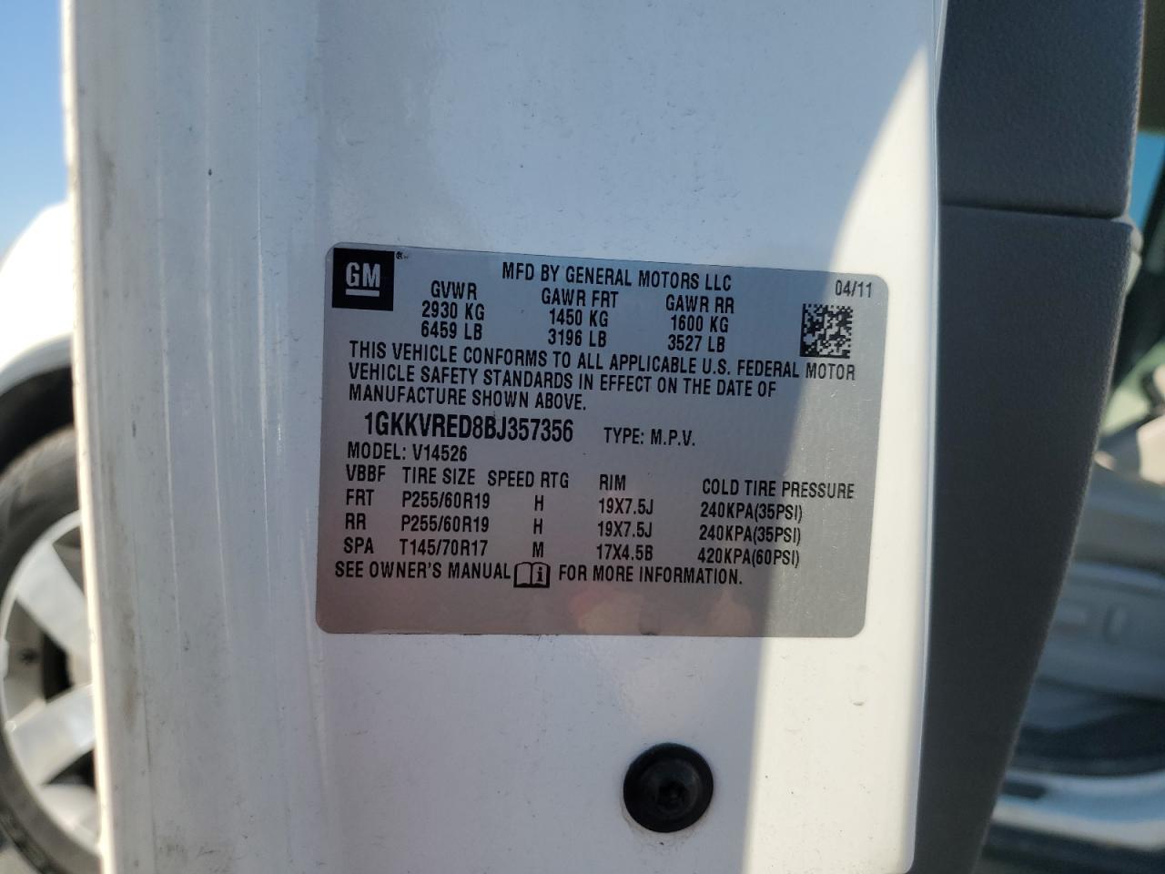 2011 GMC Acadia Slt-1 VIN: 1GKKVRED8BJ357356 Lot: 92886095