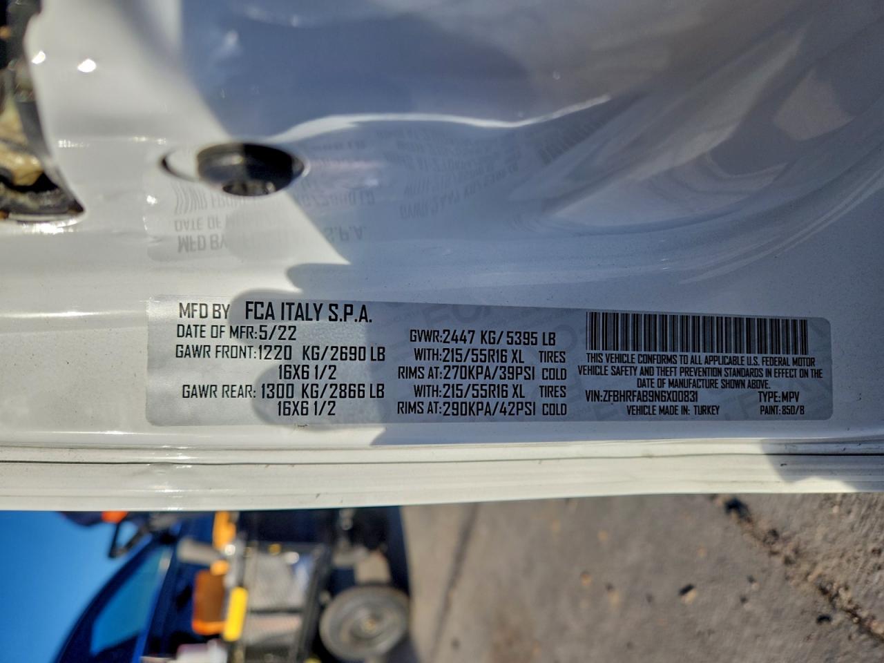 2022 Ram Promaster City Tradesman VIN: ZFBHRFAB9N6X00831 Lot: 93950425