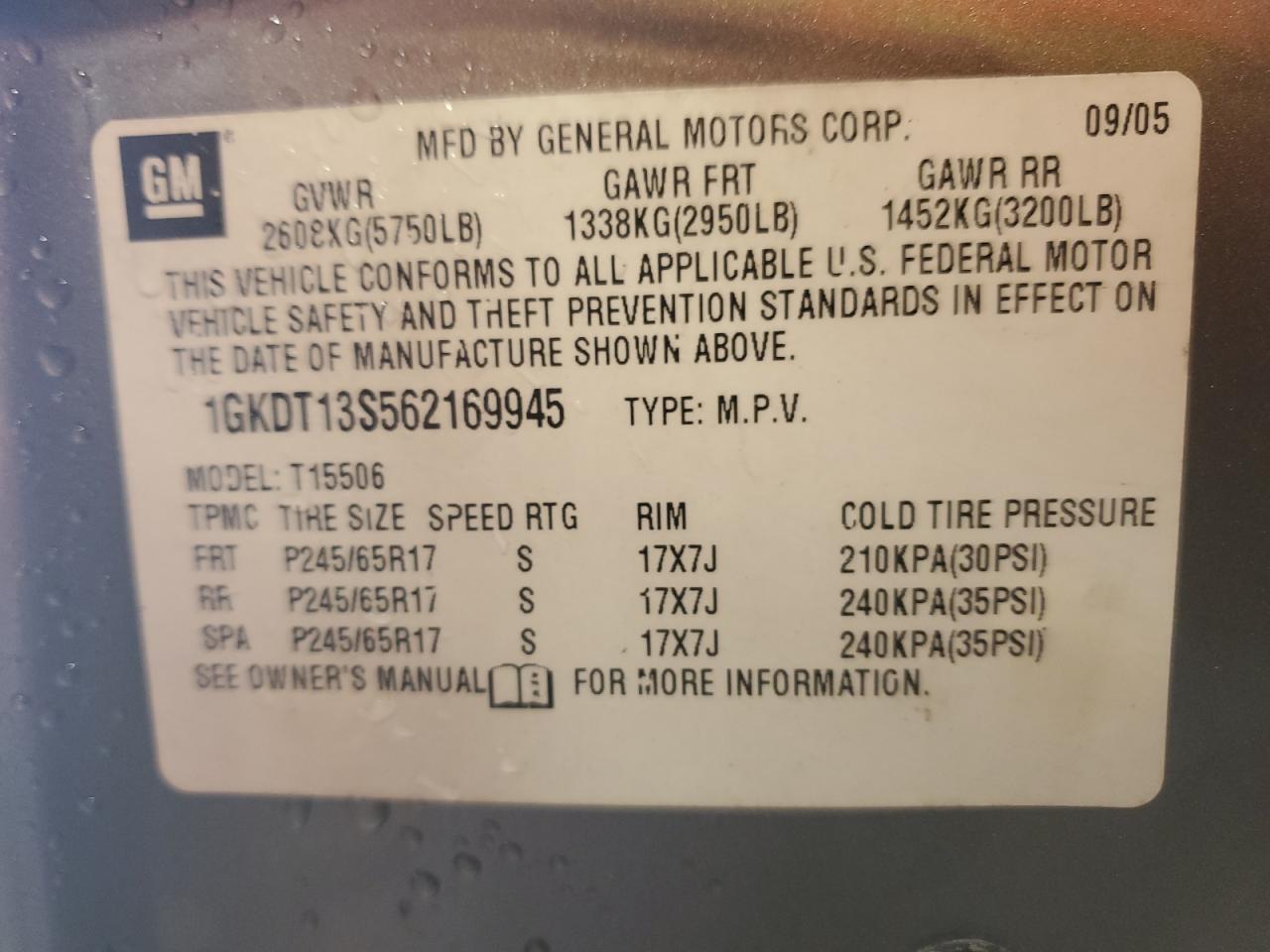 2006 GMC Envoy VIN: 1GKDT13S562169945 Lot: 93266195