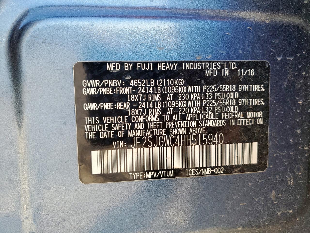 2017 Subaru Forester 2.0Xt Touring VIN: JF2SJGWC4HH515940 Lot: 92248535