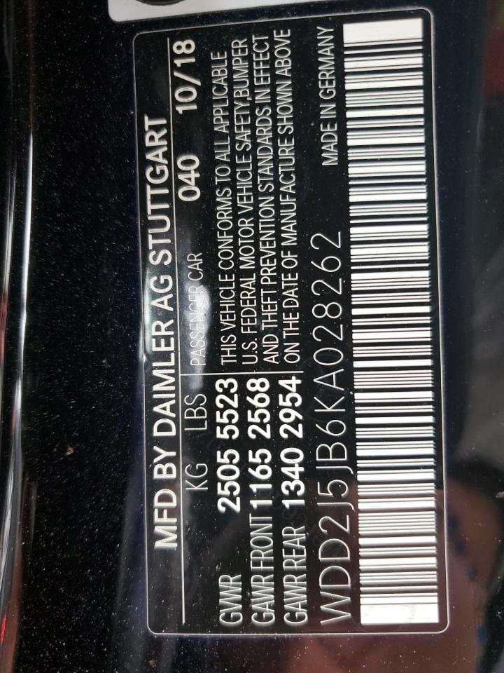 2019 Mercedes-Benz Cls 450 VIN: WDD2J5JB6KA028262 Lot: 93313675