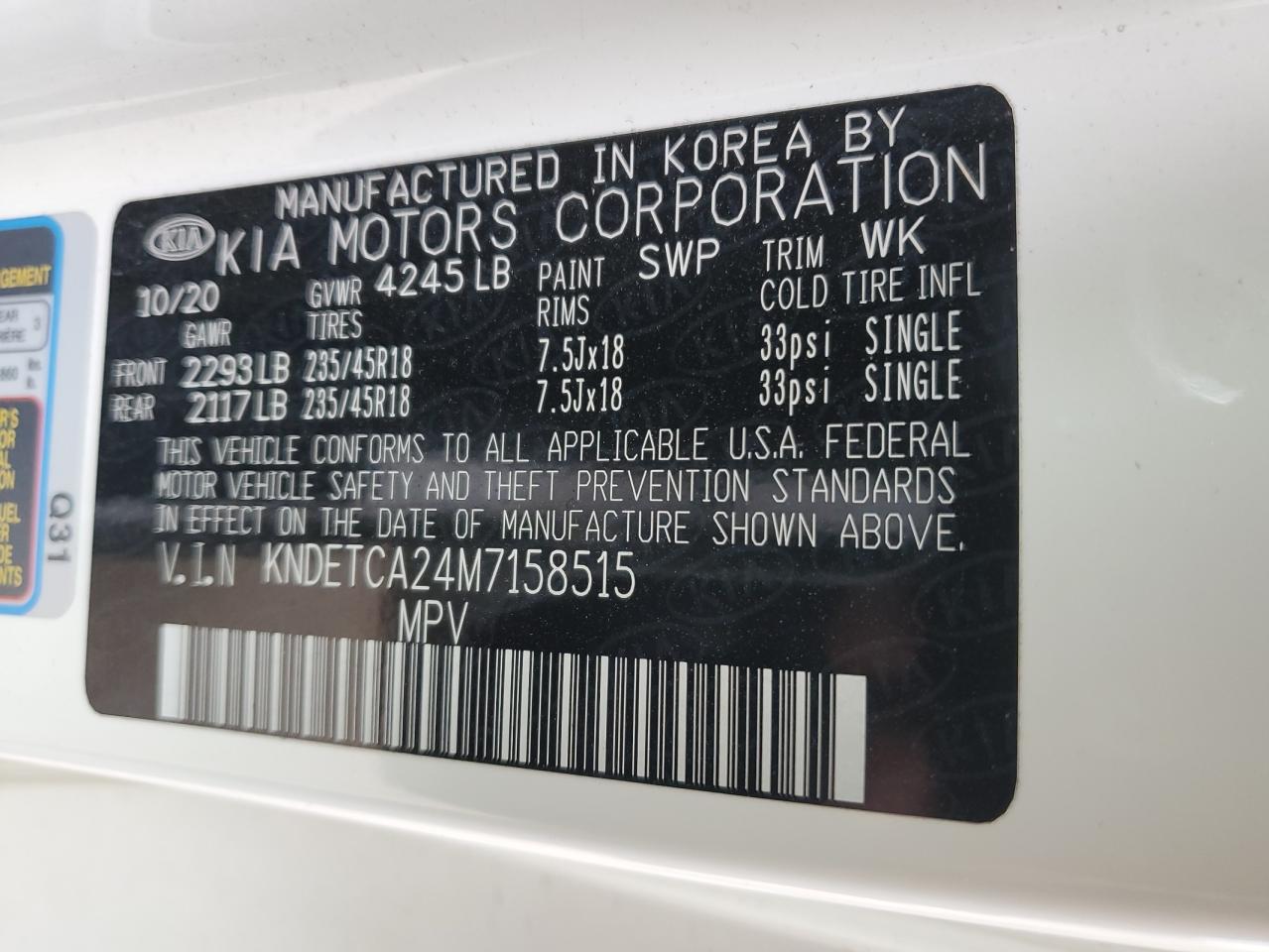 2021 Kia Seltos Sx VIN: KNDETCA24M7158515 Lot: 93459075