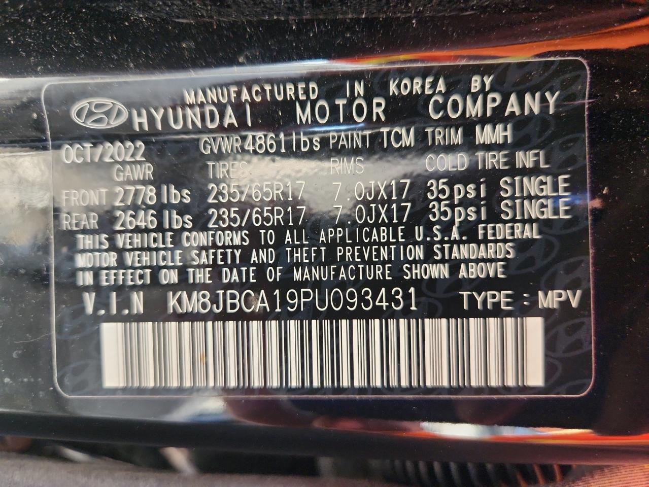 2023 Hyundai Tucson Blue VIN: KM8JBCA19PU093431 Lot: 92850525