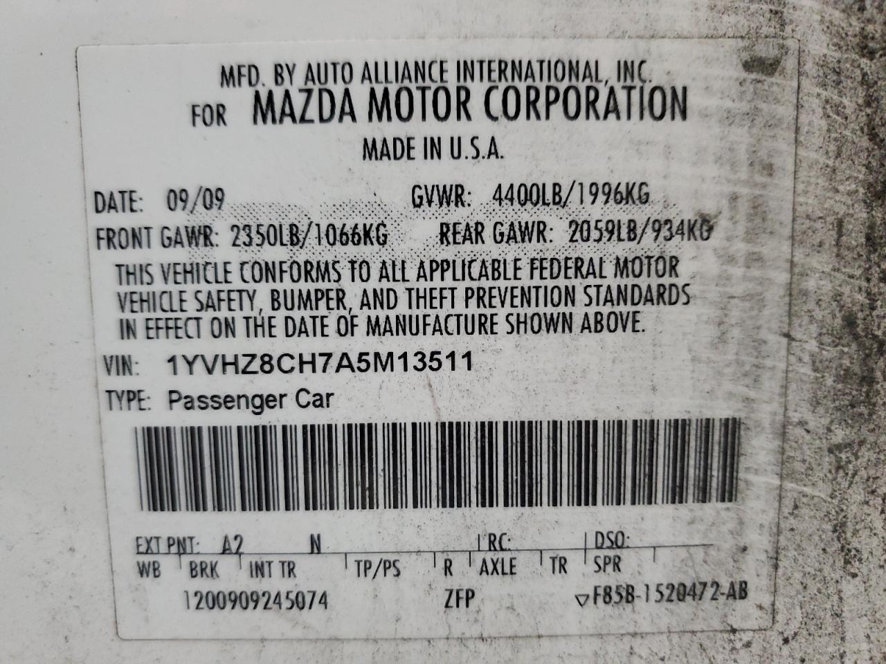 2010 Mazda 6 I VIN: 1YVHZ8CH7A5M13511 Lot: 91669985