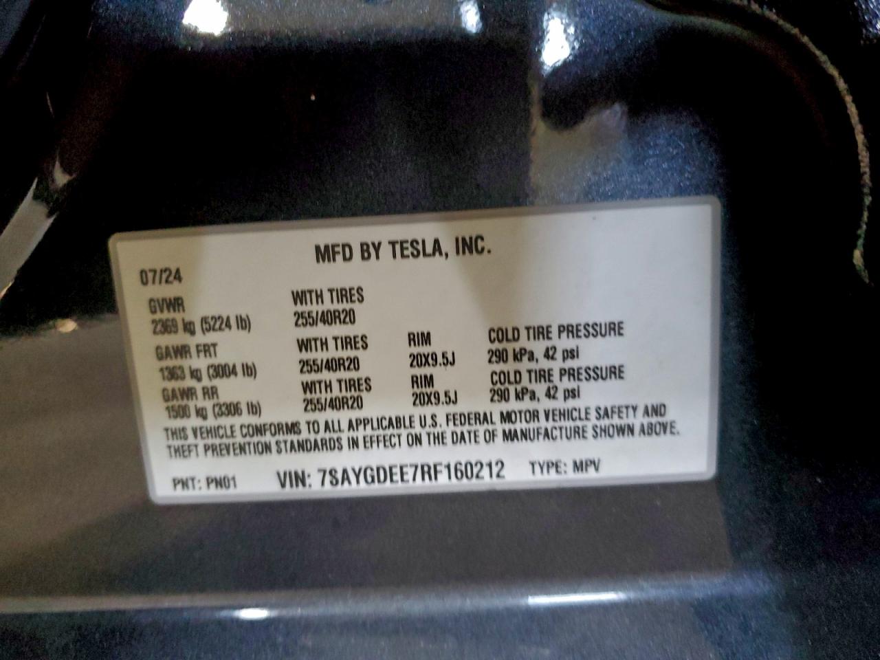 2024 Tesla Model Y VIN: 7SAYGDEE7RF160212 Lot: 93881275