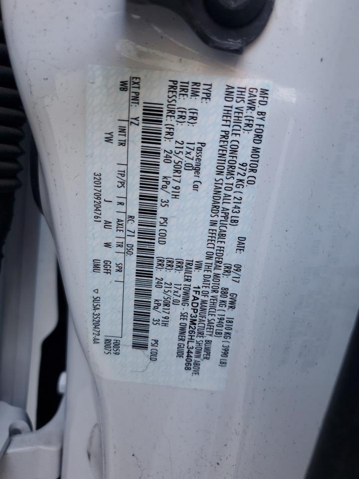 2017 Ford Focus Sel VIN: 1FADP3M26HL344068 Lot: 91189395