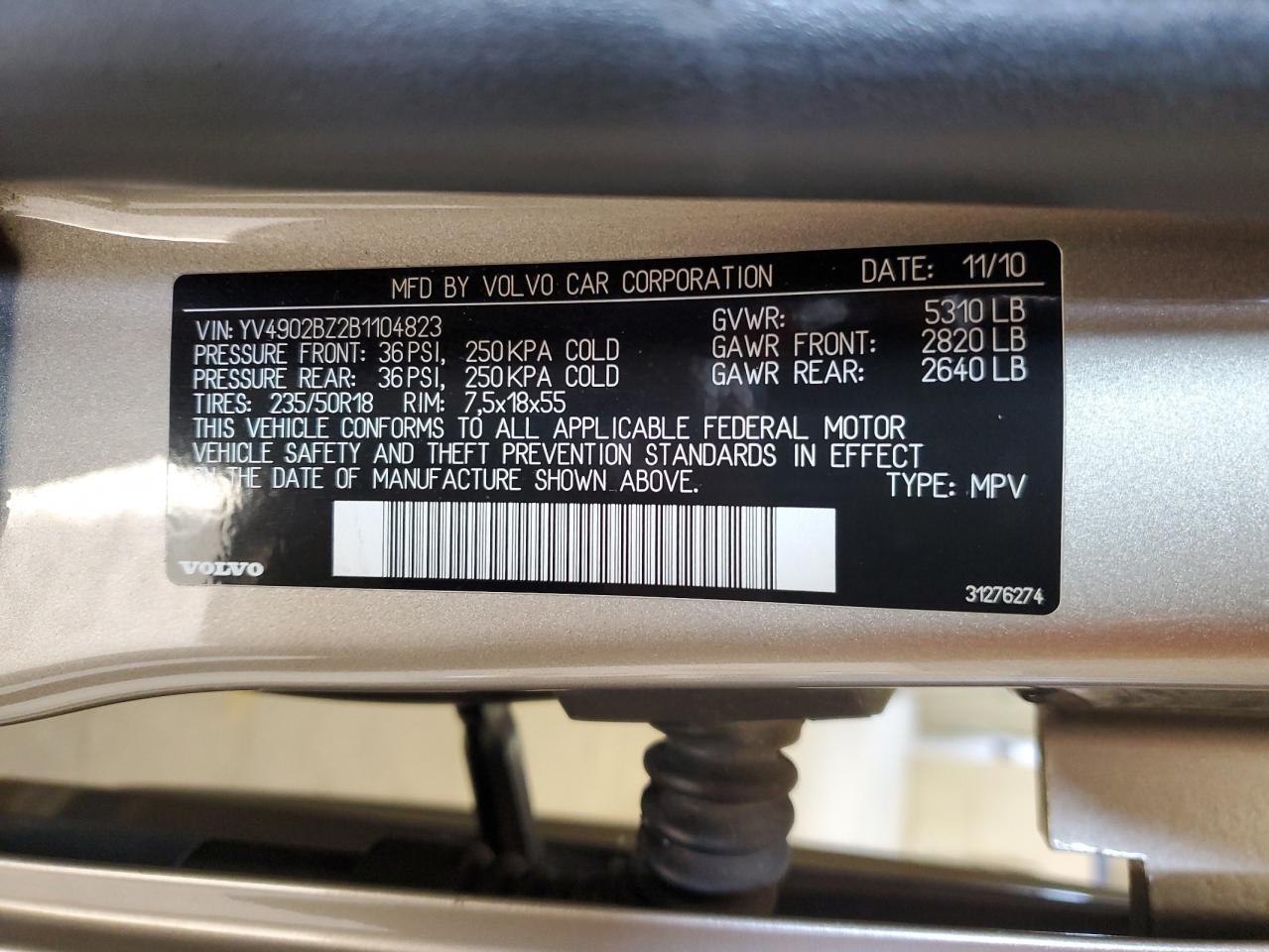 2011 Volvo Xc70 T6 VIN: YV4902BZ2B1104823 Lot: 92215235