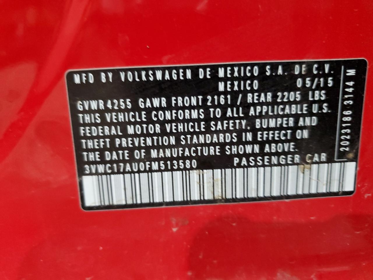 2015 Volkswagen Golf Sportwagen S VIN: 3VWC17AU0FM513580 Lot: 92351185