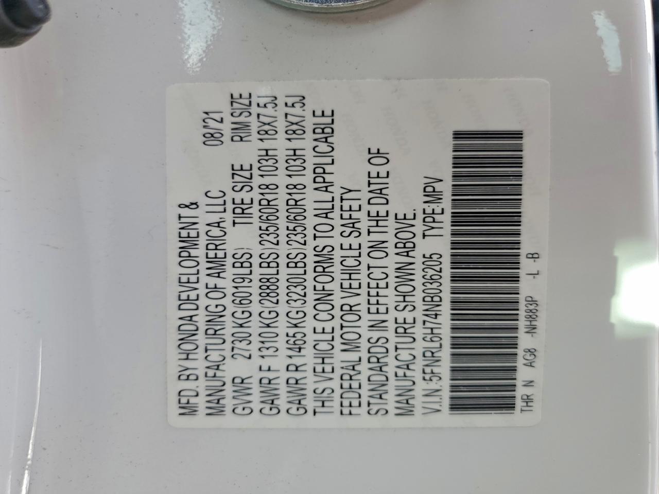 2022 Honda Odyssey Exl VIN: 5FNRL6H74NB036205 Lot: 94182025