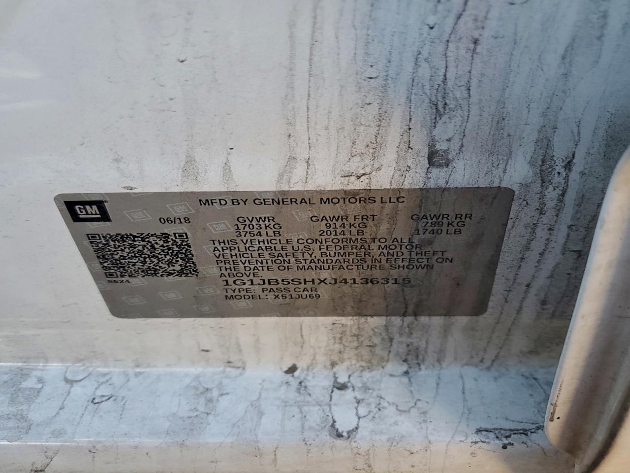 2018 Chevrolet Sonic Ls VIN: 1G1JB5SHXJ4136315 Lot: 93860395