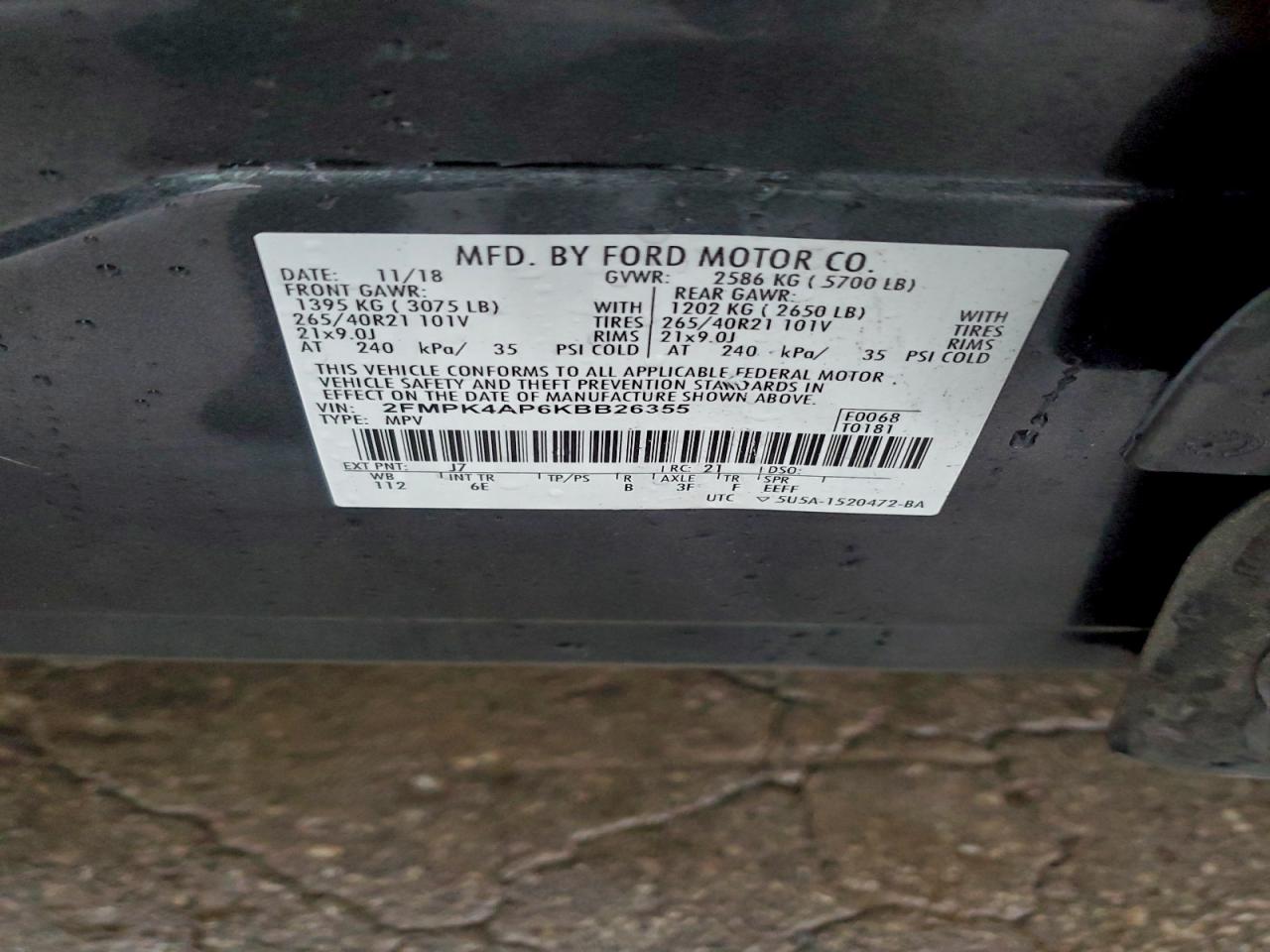 2019 Ford Edge St VIN: 2FMPK4AP6KBB26355 Lot: 93953315