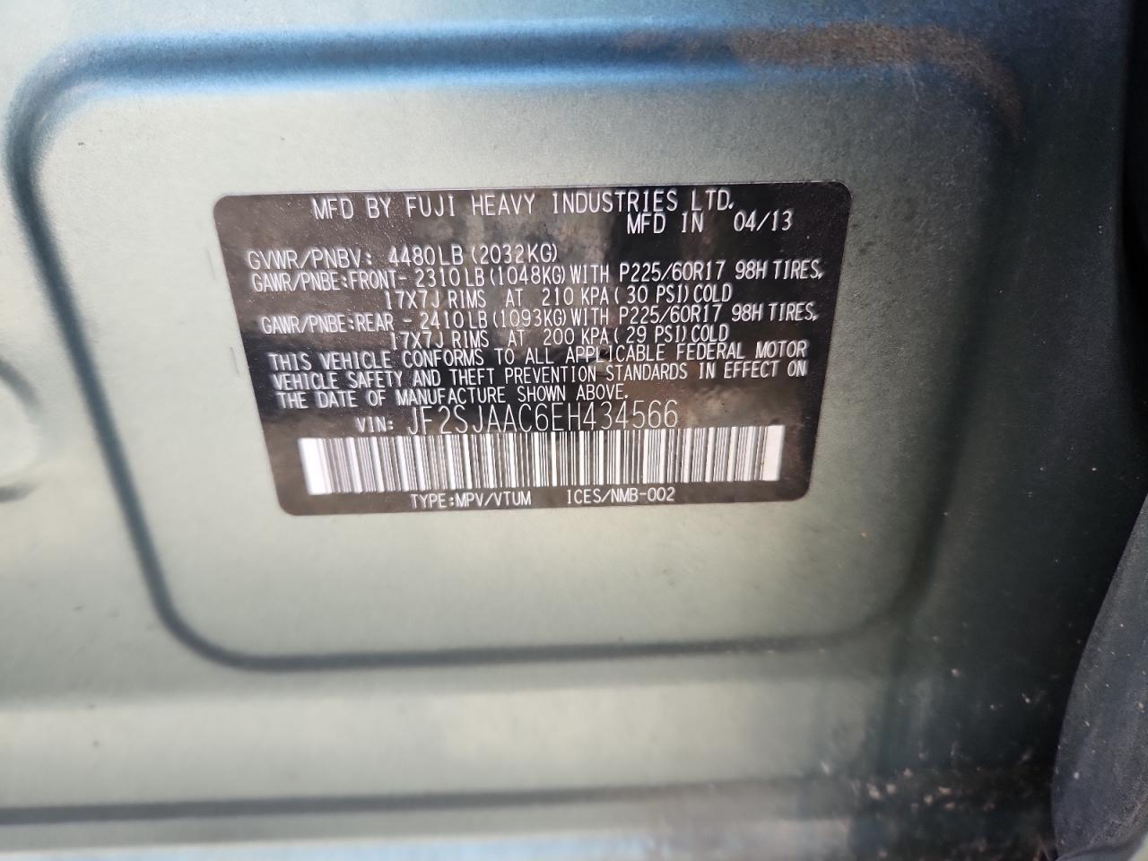 2014 Subaru Forester 2.5I VIN: JF2SJAAC6EH434566 Lot: 90823595