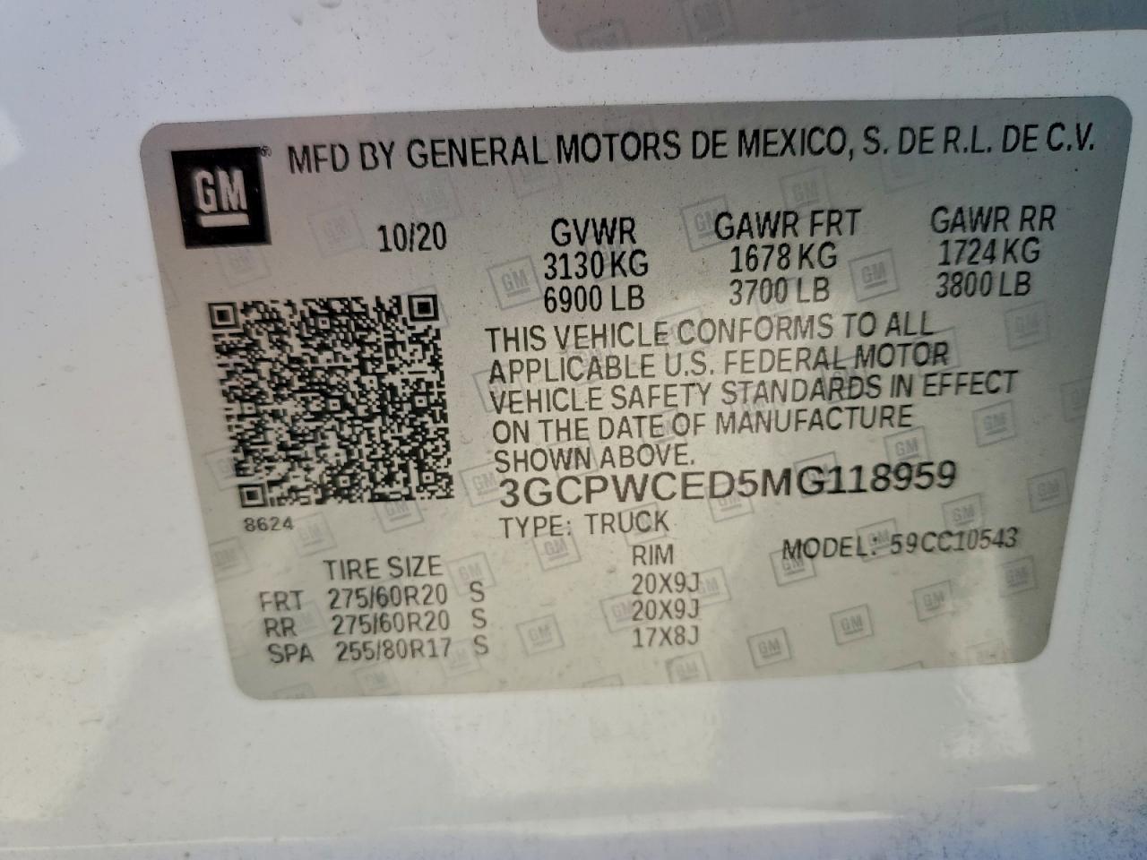 2021 Chevrolet Silverado C1500 Lt VIN: 3GCPWCED5MG118959 Lot: 94559475