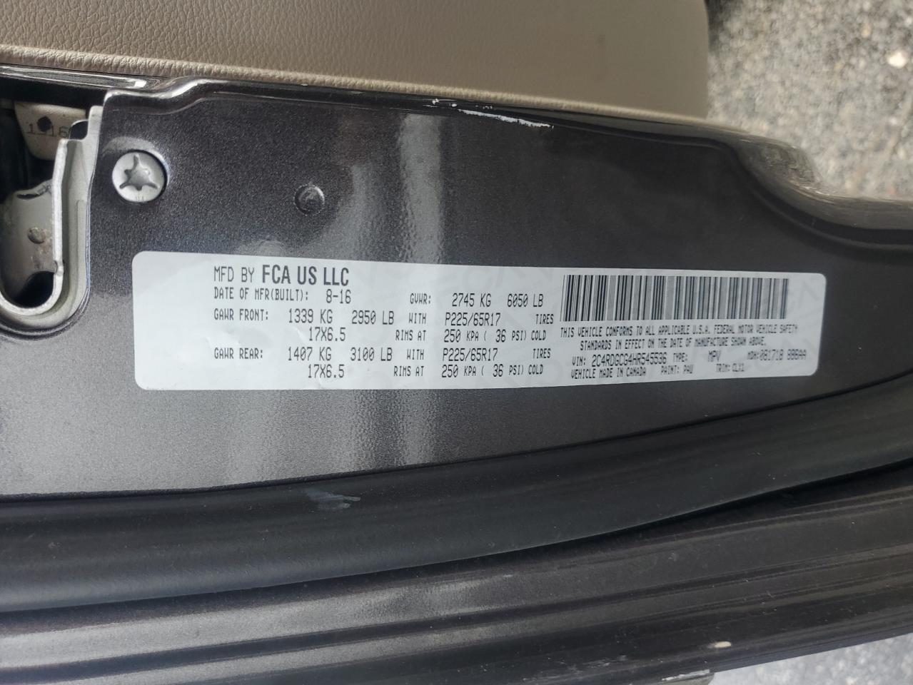 2017 Dodge Grand Caravan Sxt VIN: 2C4RDGCG4HR545536 Lot: 92225205