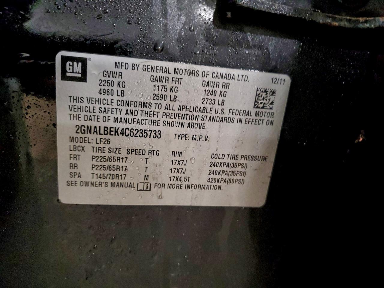 2012 Chevrolet Equinox Ls VIN: 2GNALBEK4C6235733 Lot: 94252785