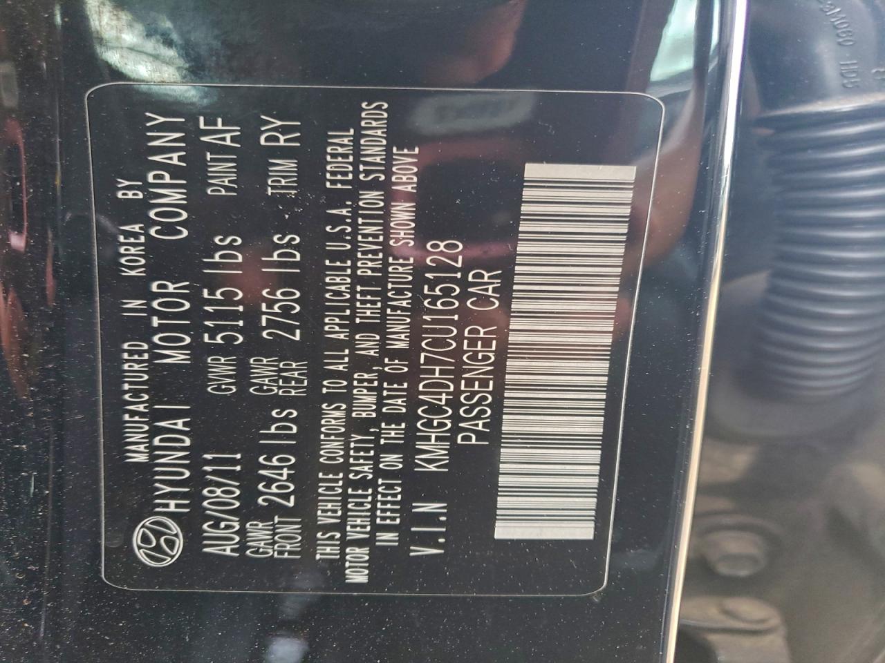 2012 Hyundai Genesis 5.0L VIN: KMHGC4DH7CU165128 Lot: 93749995