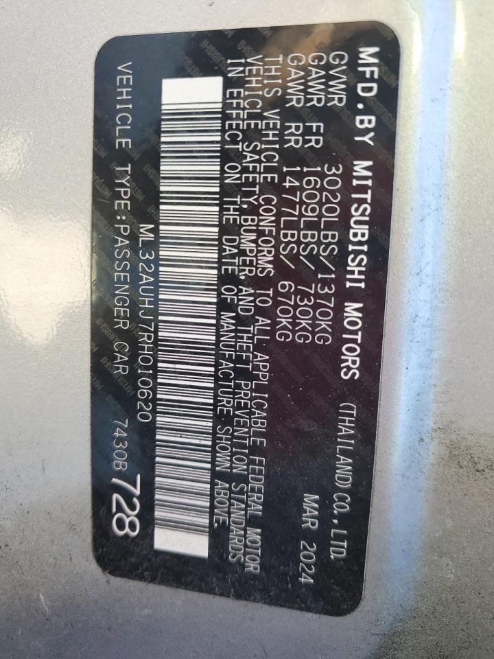 2024 Mitsubishi Mirage Es VIN: ML32AUHJ7RH010620 Lot: 91590385
