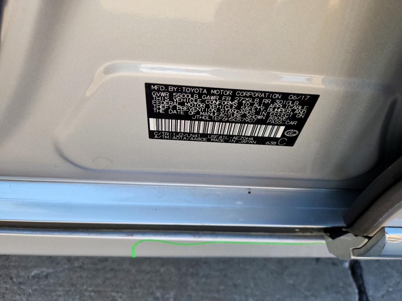 2017 Lexus Ls 460L VIN: JTHGL1EF6H5057907 Lot: 91782395