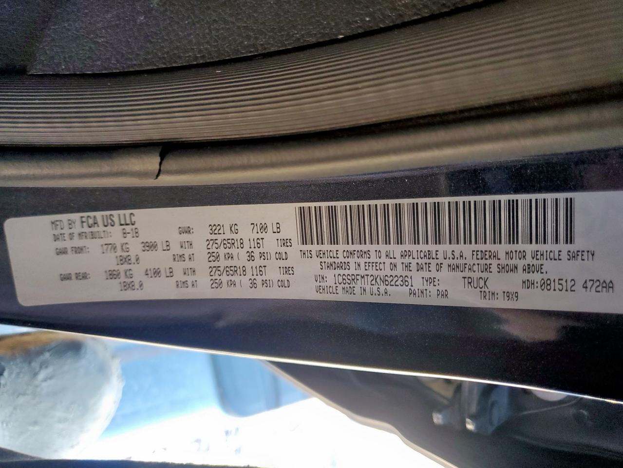 2019 Ram 1500 Big Horn/Lone Star VIN: 1C6SRFMT2KN622361 Lot: 90879775