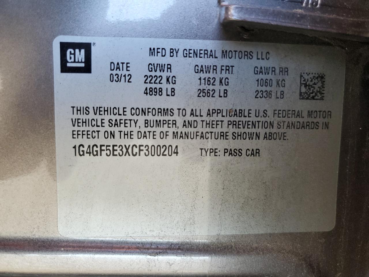 2012 Buick Lacrosse Premium VIN: 1G4GF5E3XCF300204 Lot: 93078585