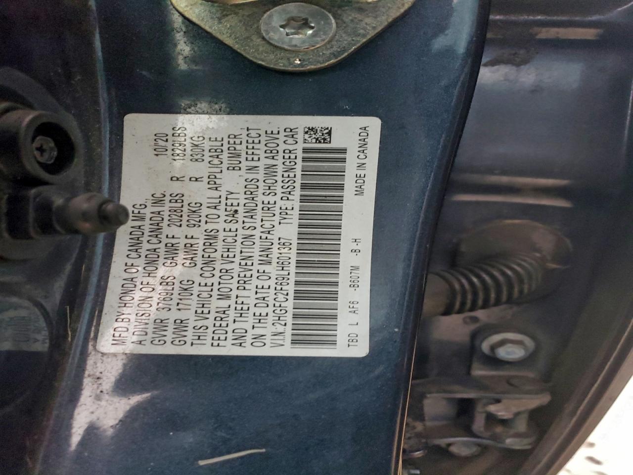 2020 Honda Civic Lx VIN: 2HGFC2F69LH601367 Lot: 92486745