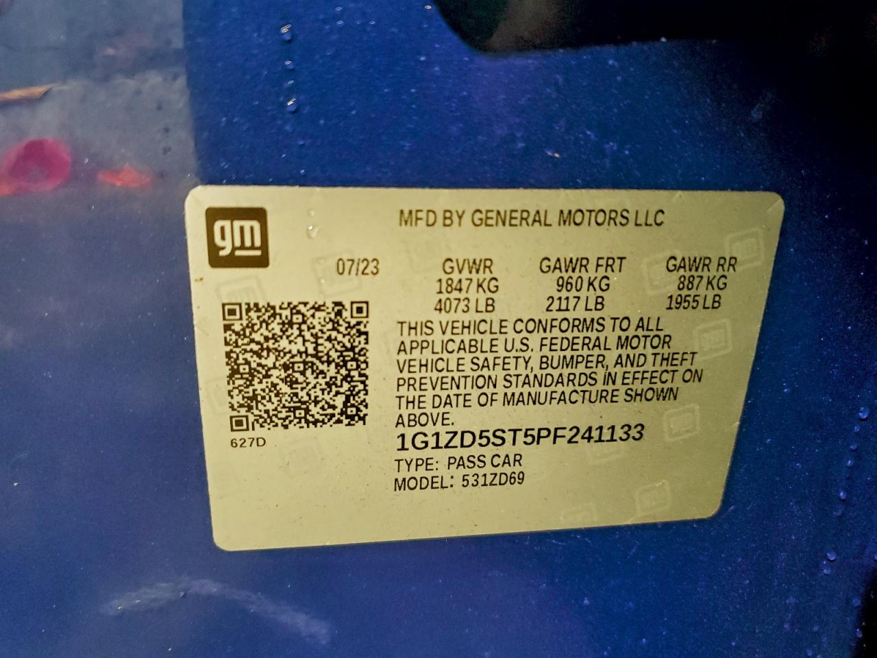 2023 Chevrolet Malibu Lt VIN: 1G1ZD5ST5PF241133 Lot: 93891355