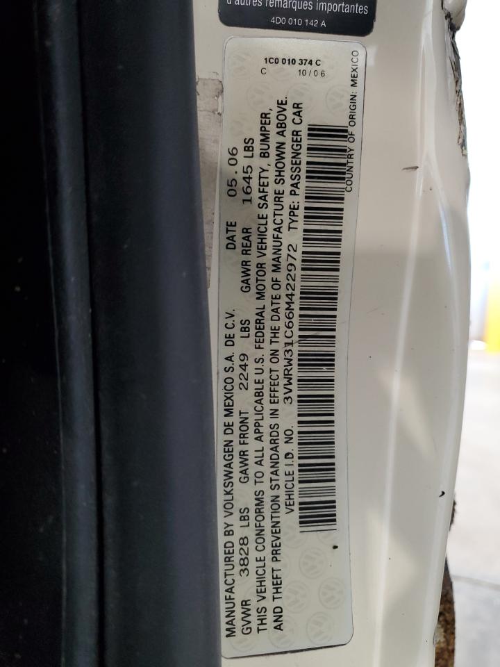 2006 Volkswagen New Beetle 2.5L Option Package 1 VIN: 3VWRW31C66M422972 Lot: 90779925