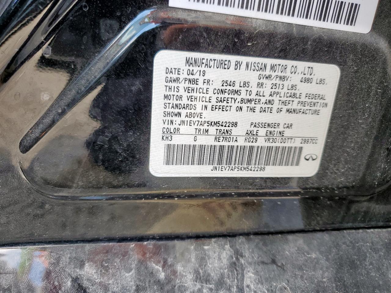 2019 Infiniti Q50 Luxe VIN: JN1EV7AP5KM542298 Lot: 87100025