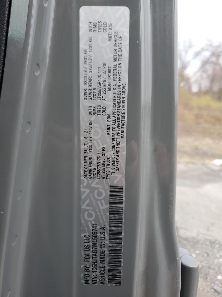 2021 Jeep Gladiator Sport VIN: 1C6HJTAG7ML605741 Lot: 92857205