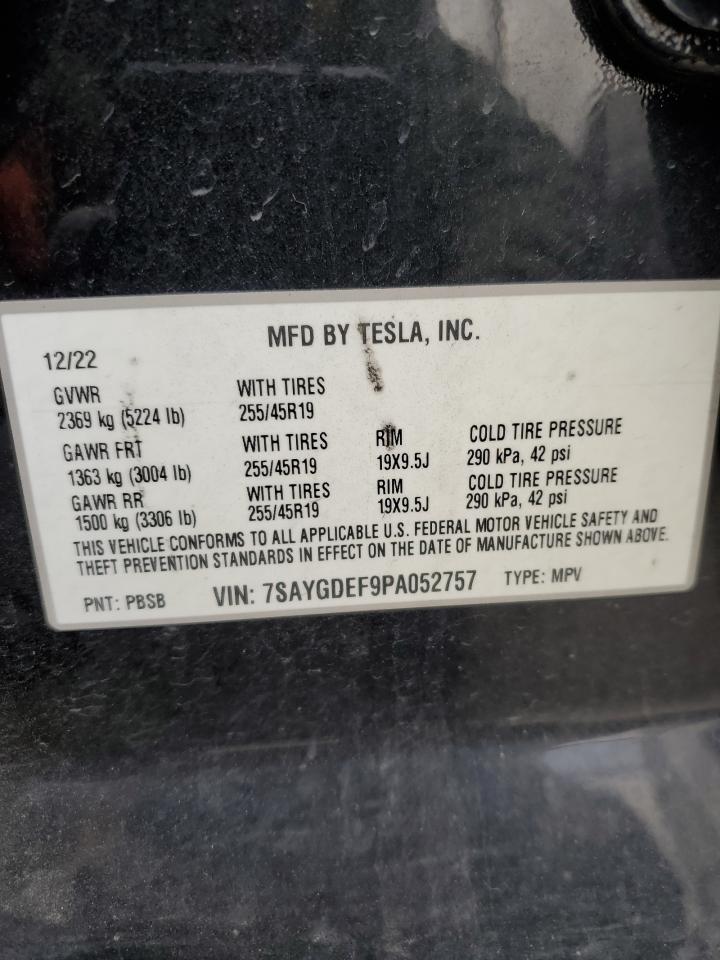 2023 Tesla Model Y VIN: 7SAYGDEF9PA052757 Lot: 91694805