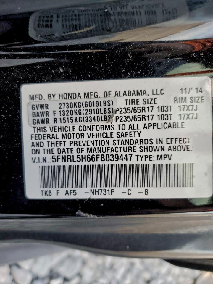 2015 Honda Odyssey Exl VIN: 5FNRL5H66FB039447 Lot: 93979365