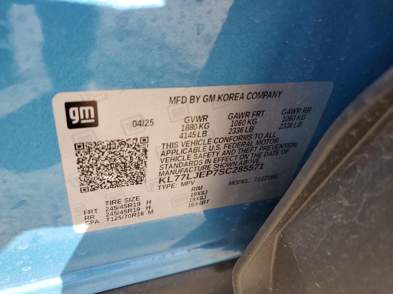 2025 Chevrolet Trax 2Rs VIN: KL77LJEP7SC285571 Lot: 92583015