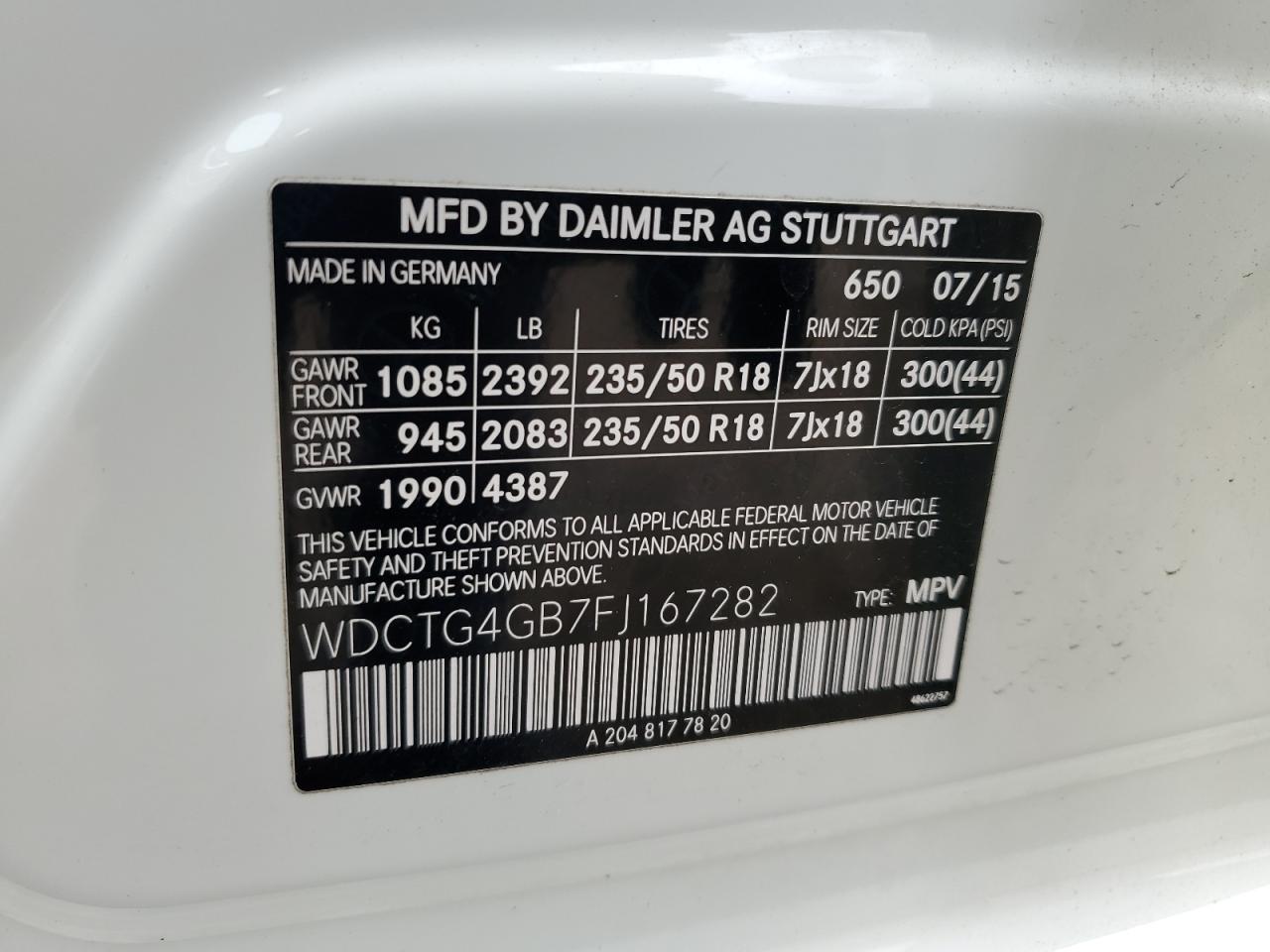 2015 Mercedes-Benz Gla 250 4Matic VIN: WDCTG4GB7FJ167282 Lot: 92758815