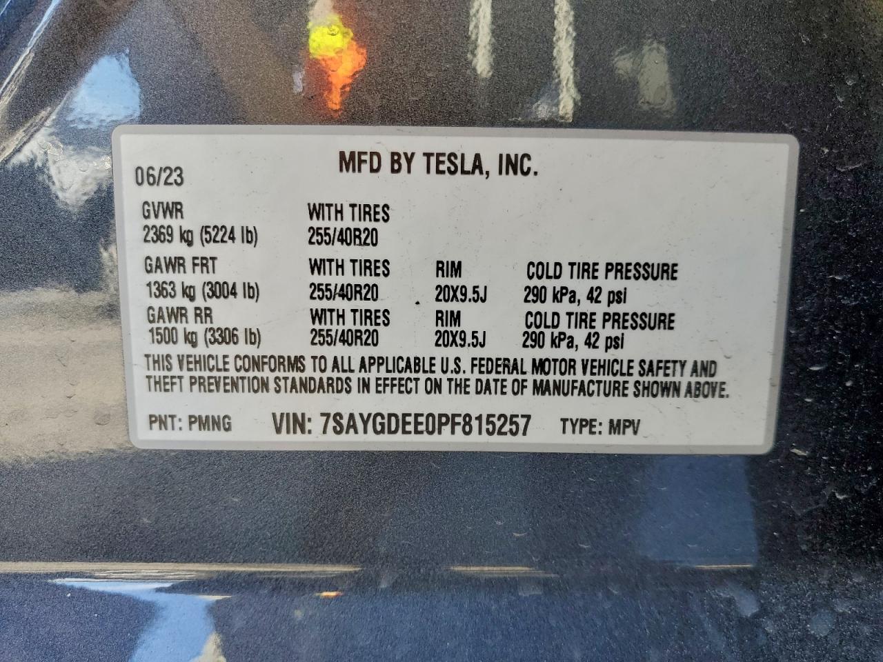 2023 Tesla Model Y VIN: 7SAYGDEE0PF815257 Lot: 93954015