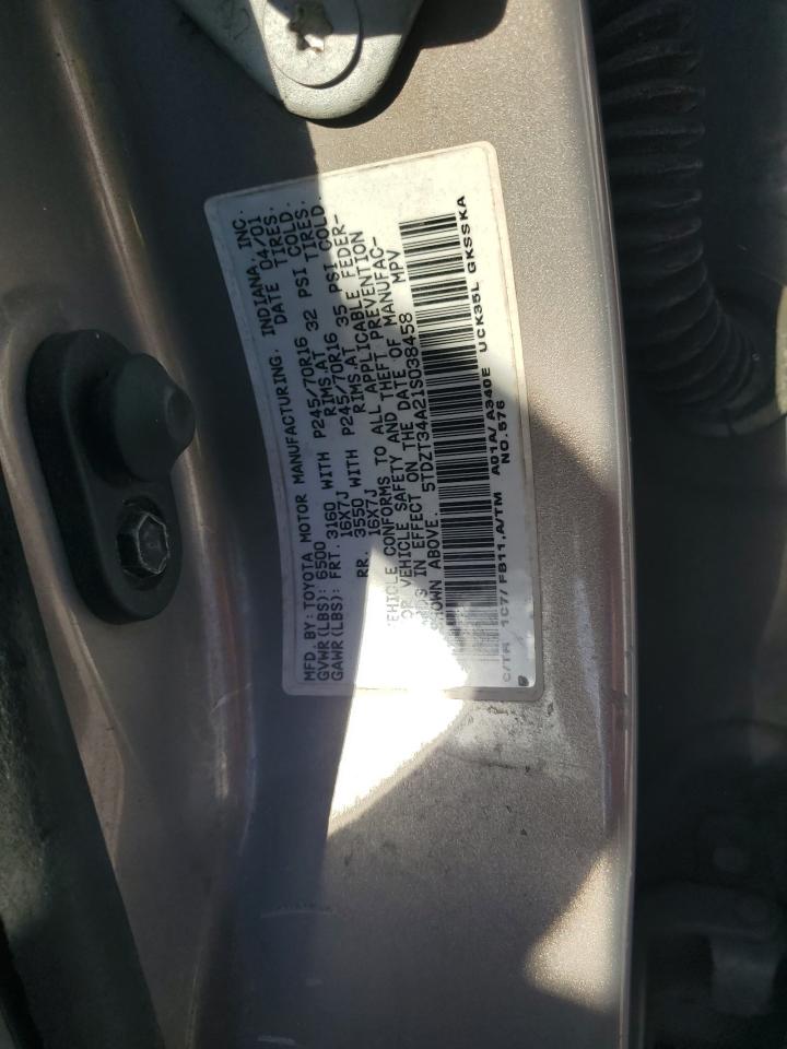 2001 Toyota Sequoia Sr5 VIN: 5TDZT34A21S038458 Lot: 93292315