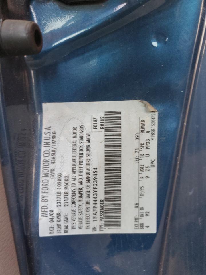 2000 Ford Mustang VIN: 1FAFP4443YF239454 Lot: 92201135