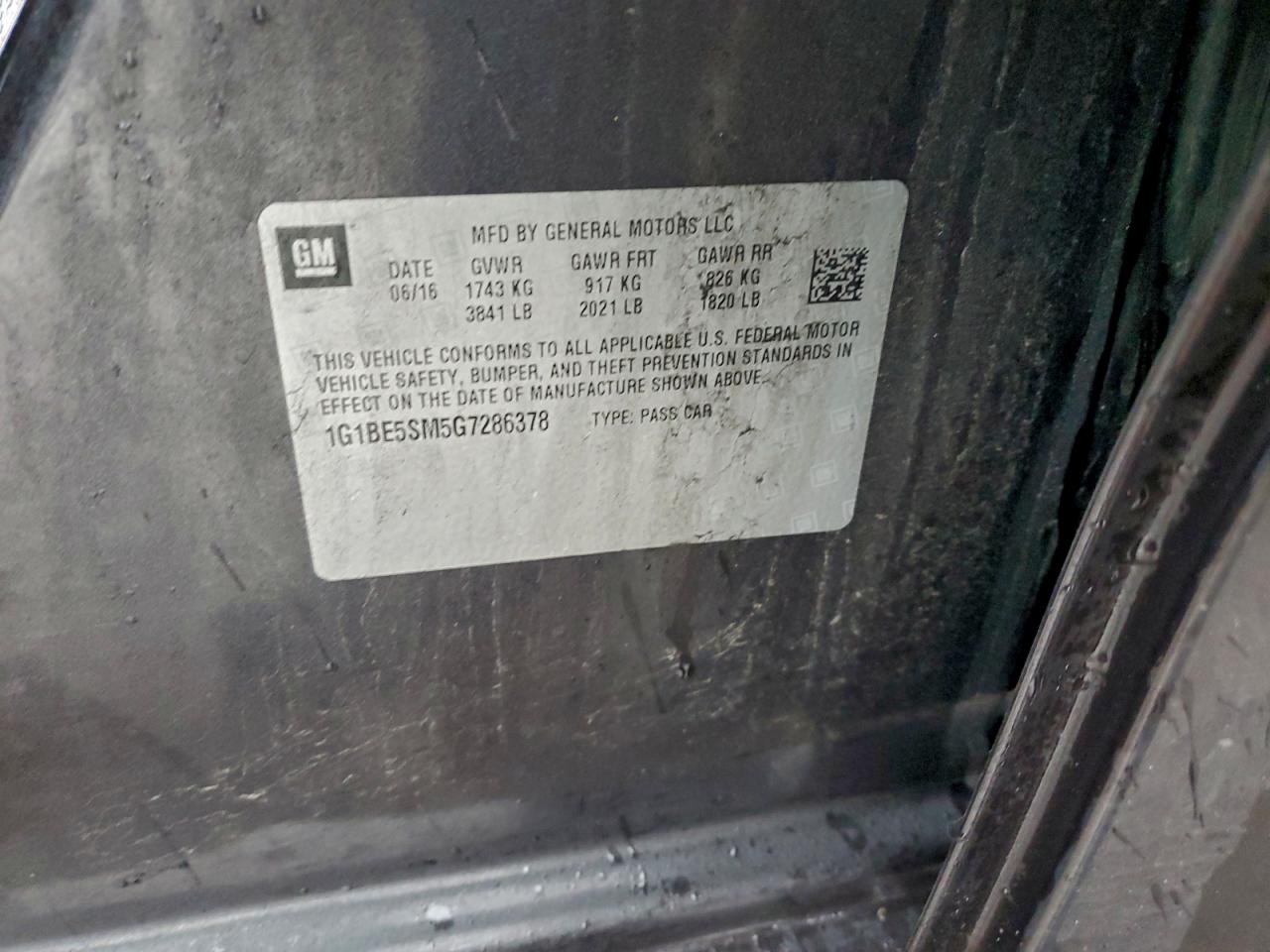 2016 Chevrolet Cruze Lt VIN: 1G1BE5SM5G7286378 Lot: 94466965