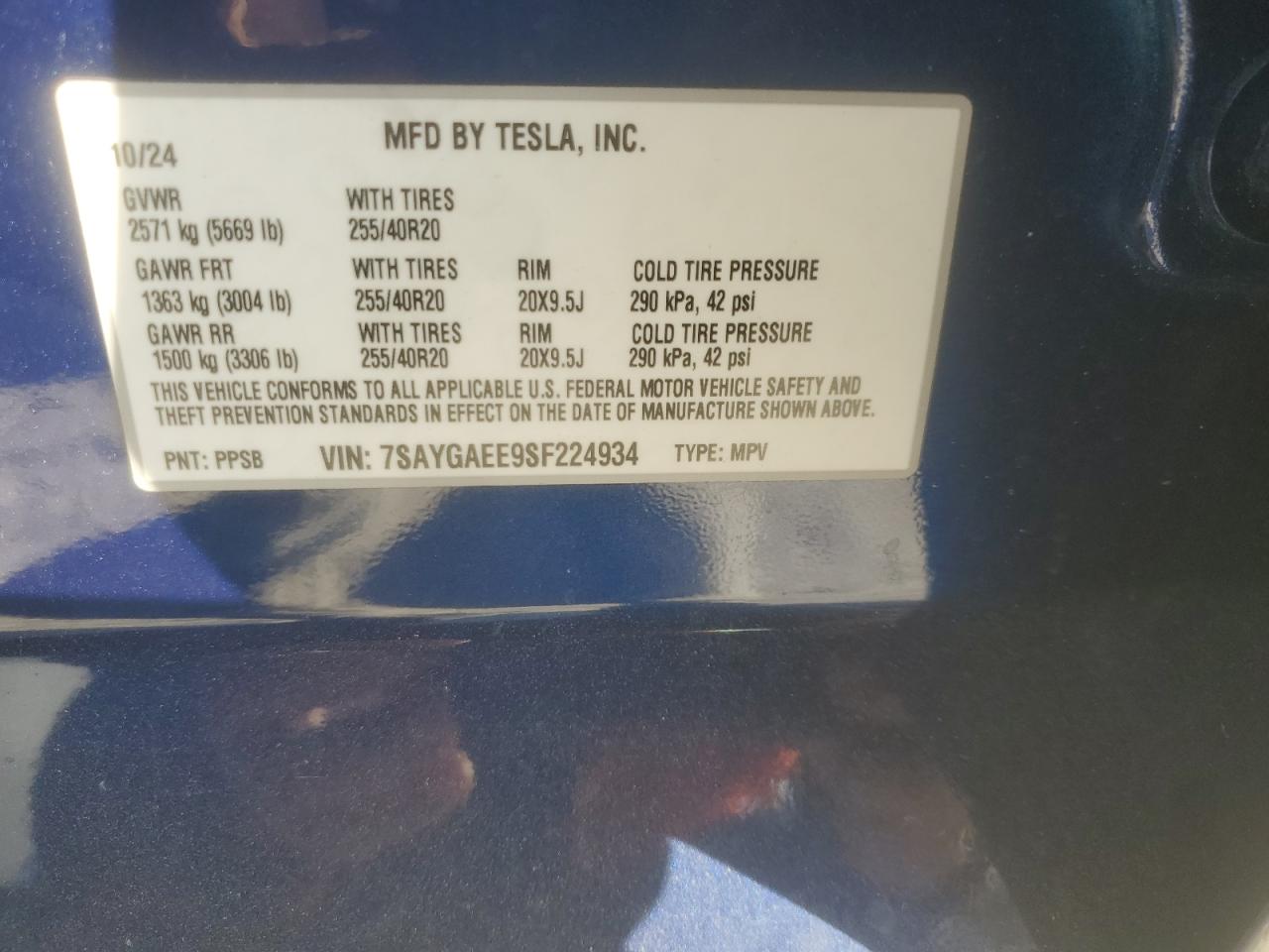 2025 Tesla Model Y VIN: 7SAYGAEE9SF224934 Lot: 85432905