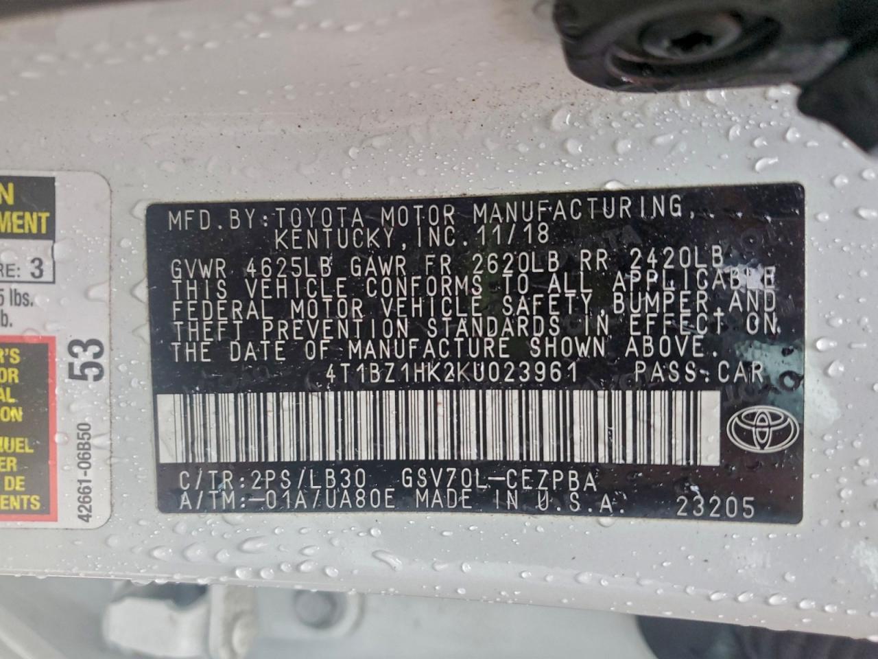 2019 Toyota Camry Xse VIN: 4T1BZ1HK2KU023961 Lot: 94103755