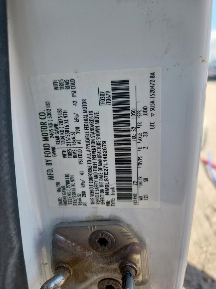 2020 Ford Transit Co Delivery Van VIN: NM0LS7E27L1482679 Lot: 92818565