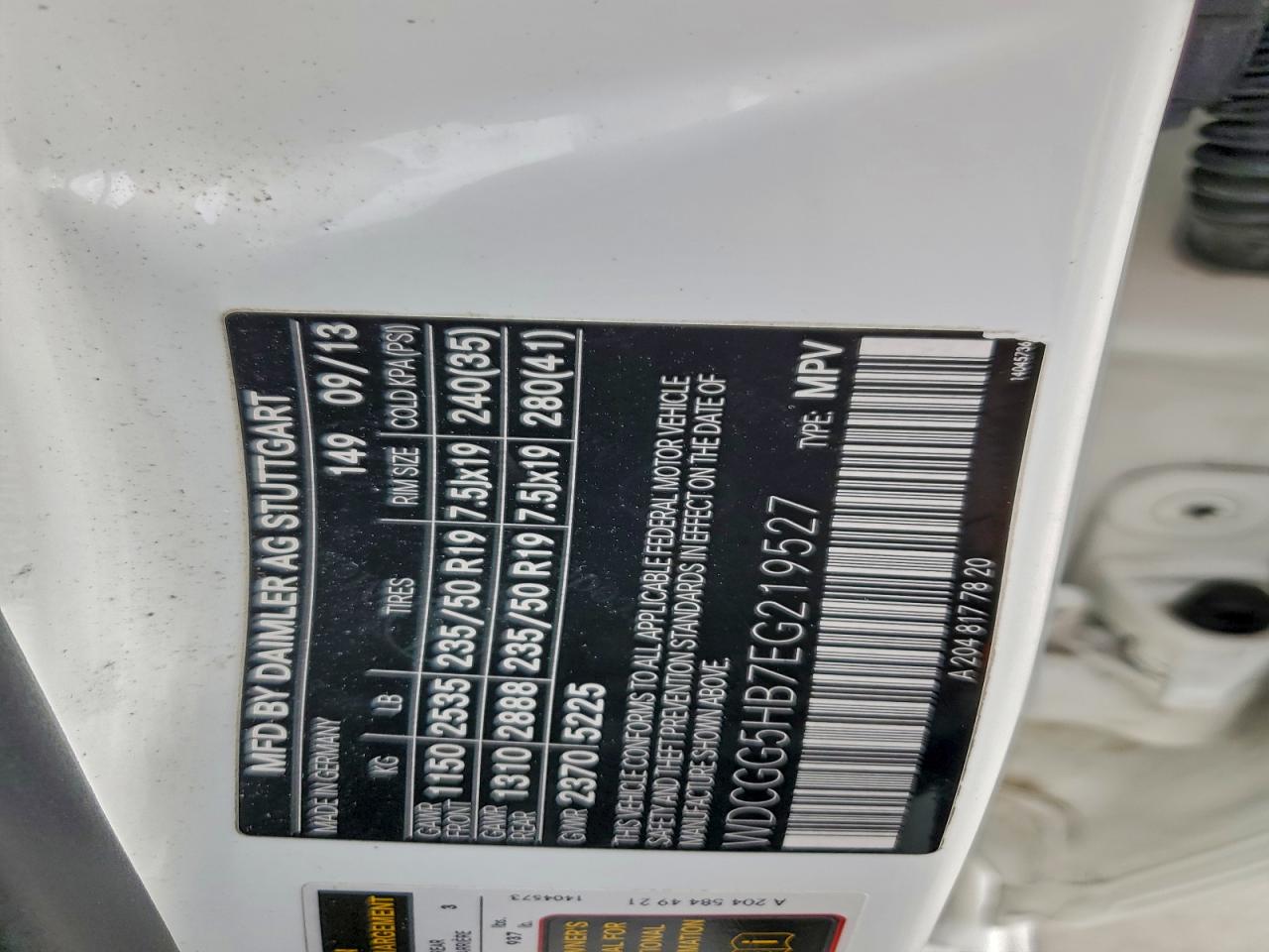 2014 Mercedes-Benz Glk 350 VIN: WDCGG5HB7EG219527 Lot: 92919225